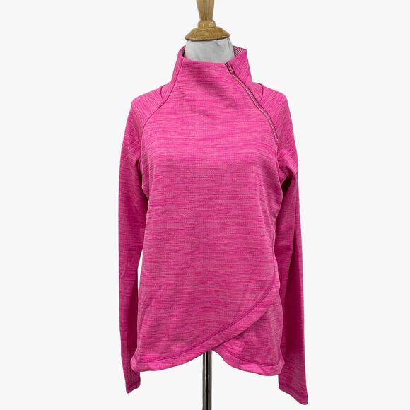 IBKUL Top Womens M Medium Pink Thumbholes Asymmetrical Zip Tulip Hem High Neck - Picture 1 of 13